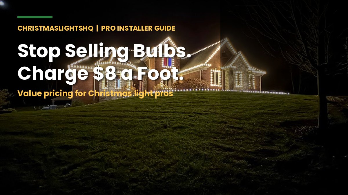 Warm white C9 roofline Christmas light install on a ranch home at night