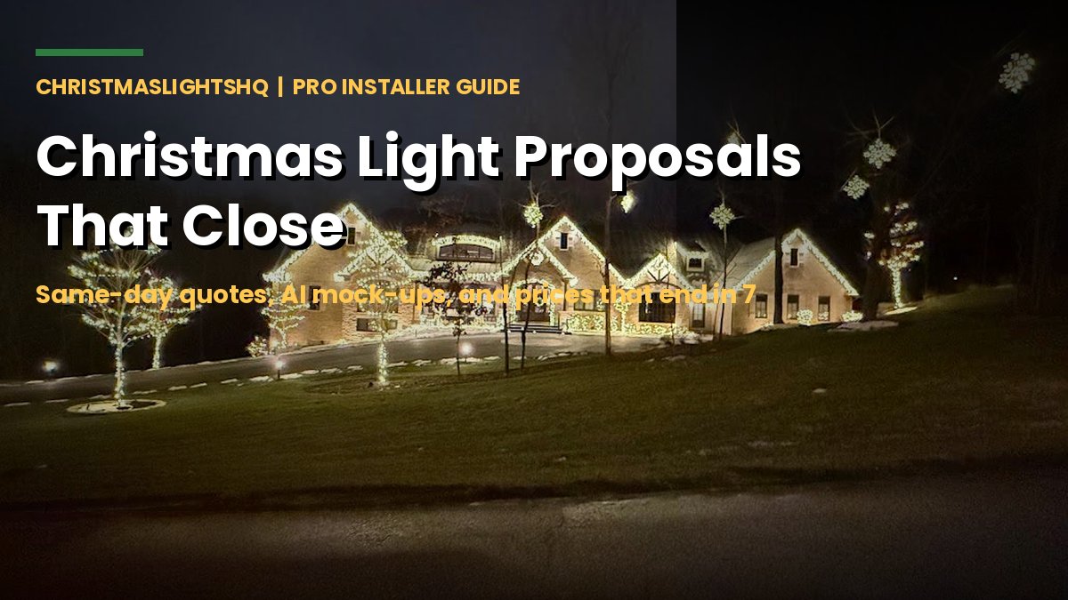 Christmas light proposal that closes - large home with warm white C9 roofline and wrapped trees