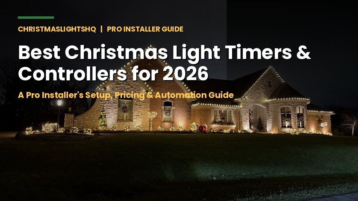 Magical Christmas light display lit up at night, automated by a dusk-to-dawn timer