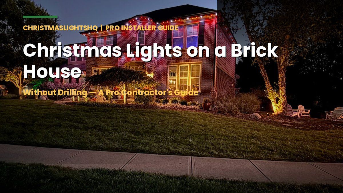 Christmas lights installed on a brick house roofline without drilling