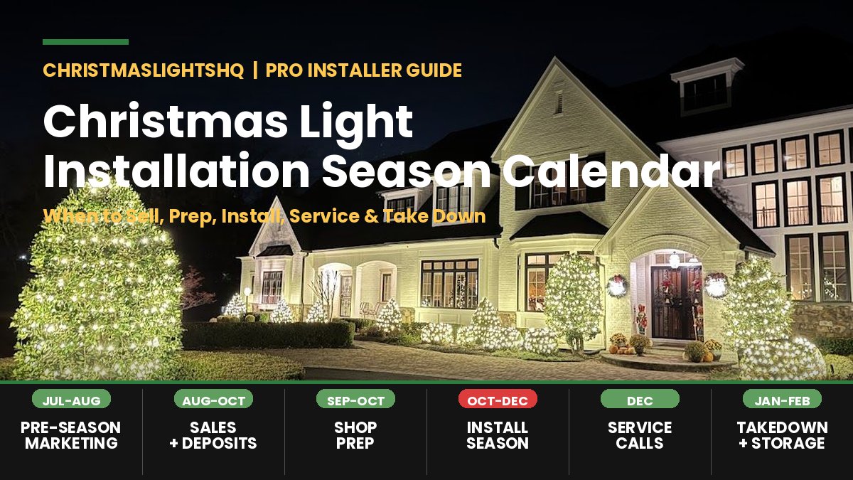 Christmas light installation season calendar — pro installer timeline from sales through takedown