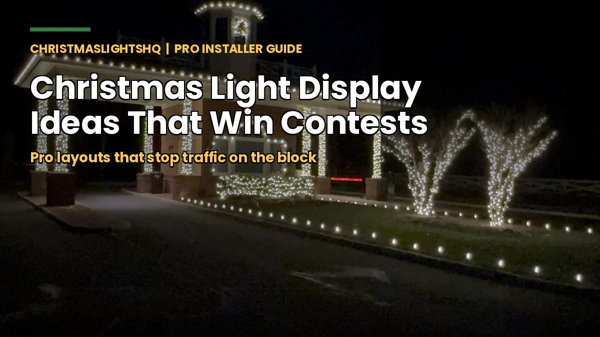 Christmas light display ideas that win contests - wrapped trees, columns and roofline at night