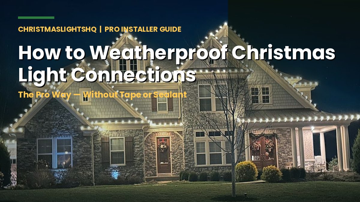 How to weatherproof Christmas light connections - lit professional install at night