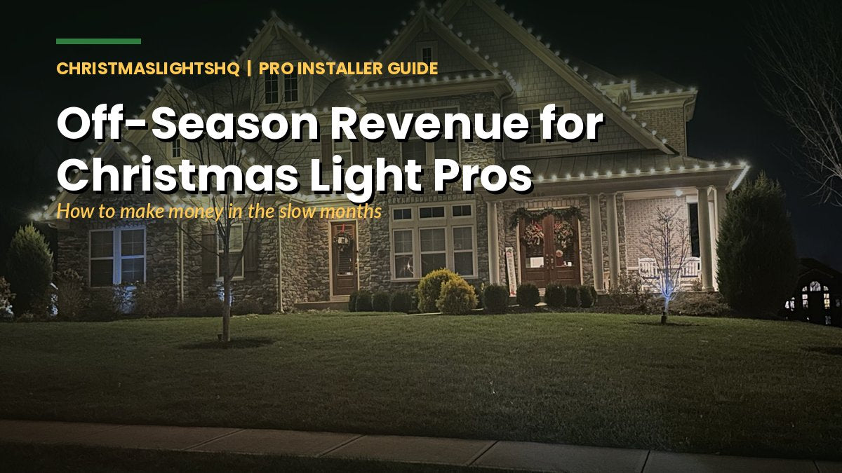 Magical warm-white C9 Christmas light install on a large home at night