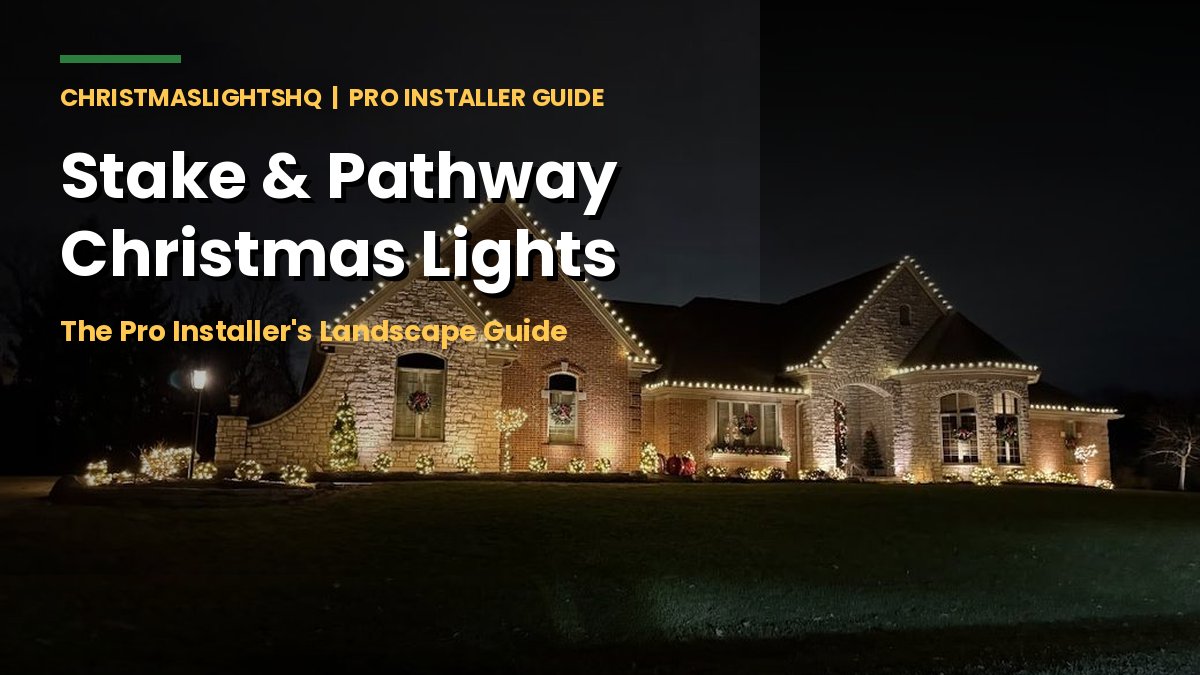 Magical home at night with stake and pathway Christmas lights lining the landscape - ChristmasLightsHQ pro installer guide