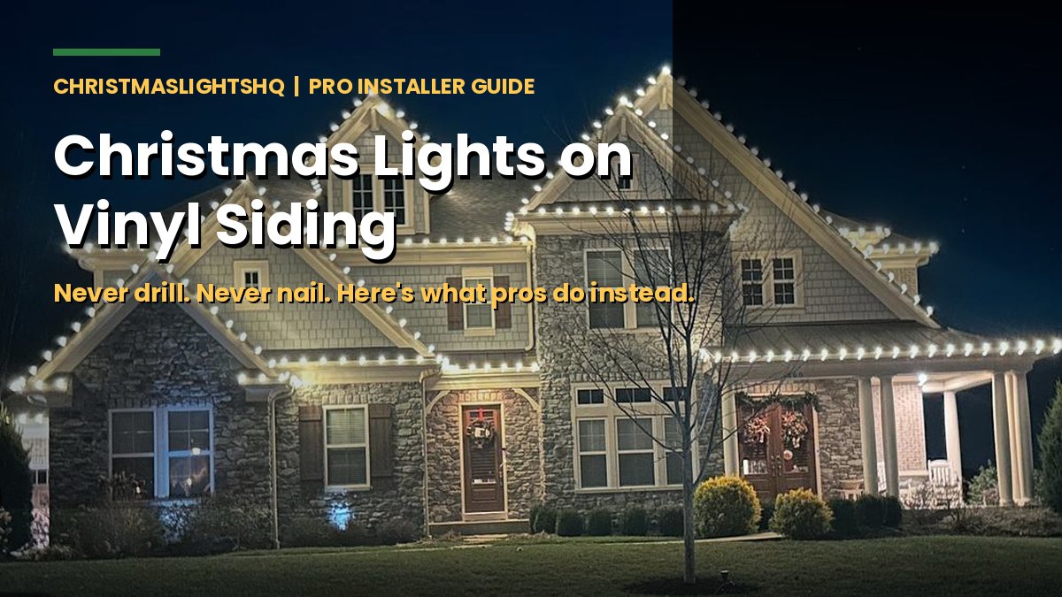 Christmas lights installed on a vinyl siding house with C9 LED bulbs on the roofline