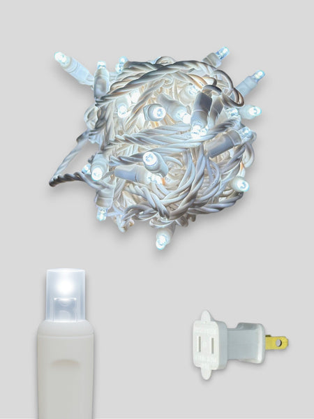 50L 6" Spacing Concave LED Mini Christmas Light (Ball) in (White Wire) Pure White (5900-6900K) - Each