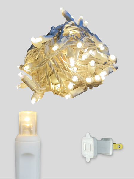 50L 6" Spacing Concave LED Mini Christmas Light (Ball) in Warm White (White Wire) (2800-3200K) - Each