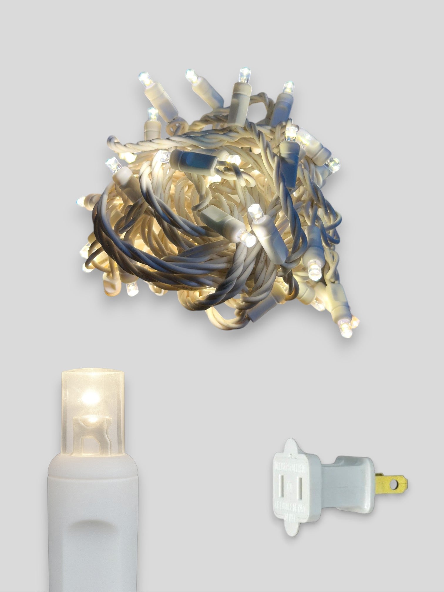 50L 6" Spacing Concave LED Mini Christmas Light (Ball) in (White Wire) Winter Warm White (2600-2800) - Each