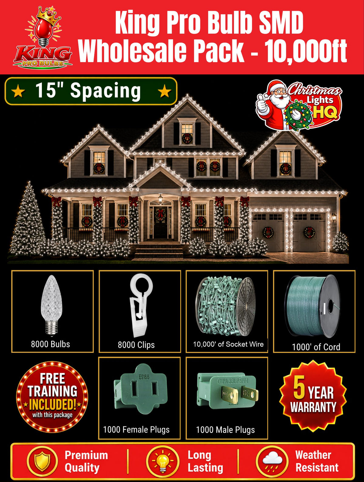 King Pro Bulb SMD Wholesale Pack 15 inch spacing 10,000 ft